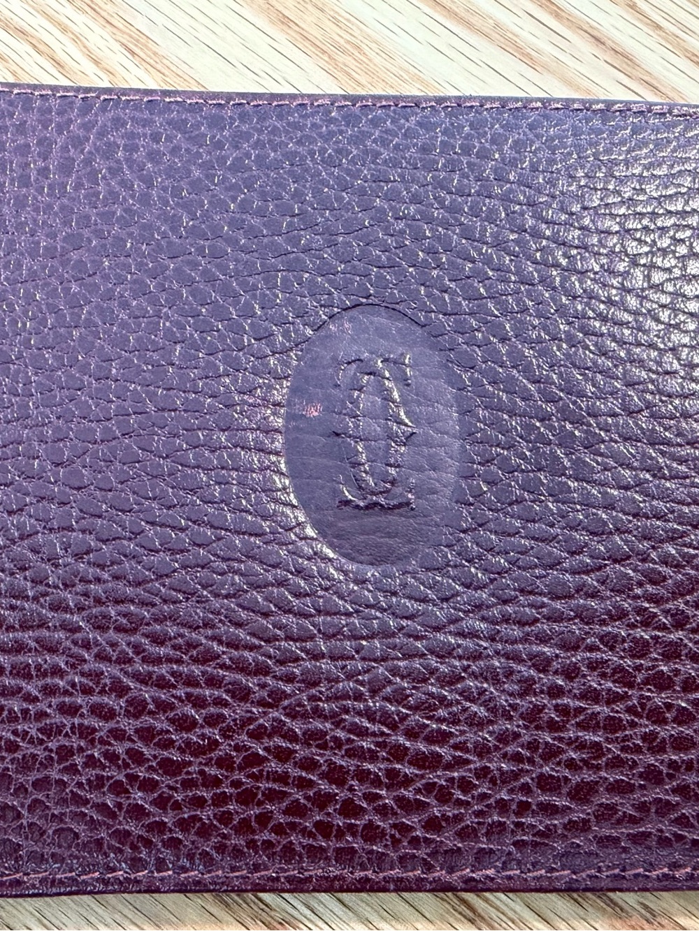 Cartier Deep Plum Leather Men's Wallet with Embossed Double C Logo